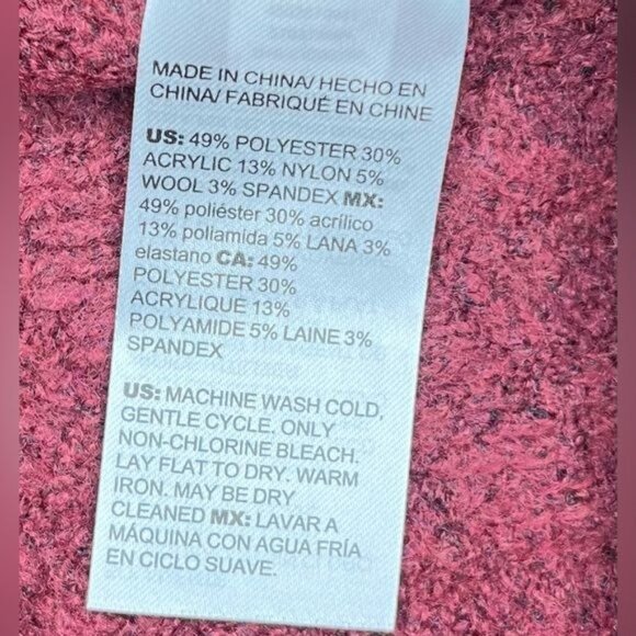 Chico’s Herringbone Cranberry Burgundy Tunic Sweater with Deep V-Neck Medium - Picture 8 of 13